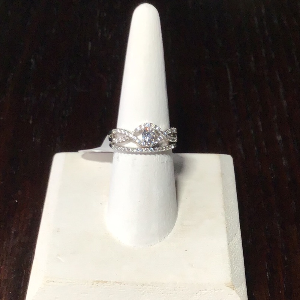 Clear AAAA+ CZ Rings 925 Sterling Silver Ring Set